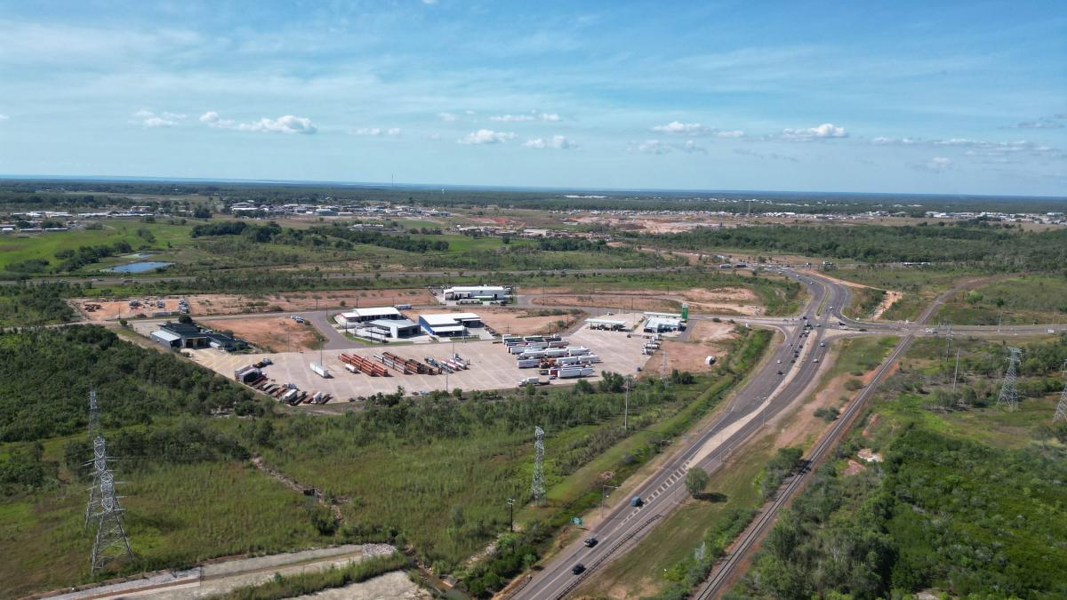 Aerial view of Truck Central showing direct access to major highways and surrounding industrial areas near Darwin